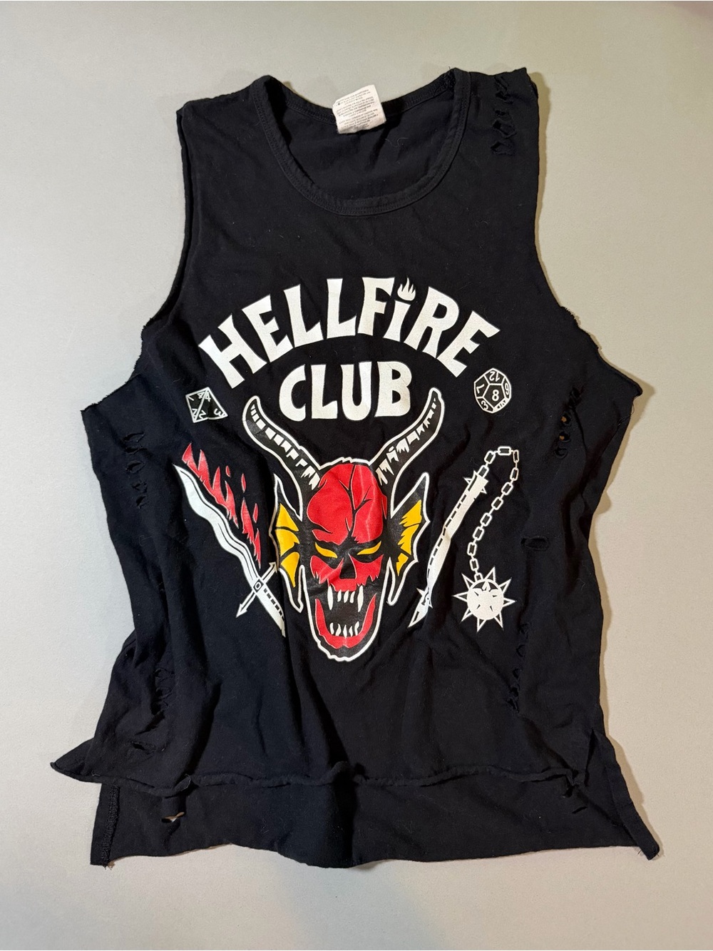 Stranger Things Hellfire Club Distressed & Ripped Sleeveless Top - Picture 3 of 7